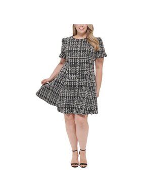 DKNY NWT $139 Women's Textured Tweed Fit & Flare Dress, Black Ivory Size 16